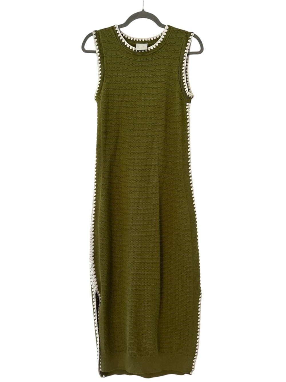 Varley Dwight Knit Midi Dress Olive Green White Trim Size Extra Small - Picture 2 of 9
